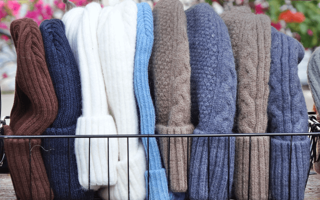 Beanies on a rack