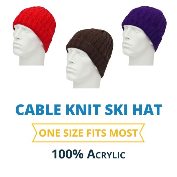 Cable Knit Hat - Cuffed - Acrylic - Imported