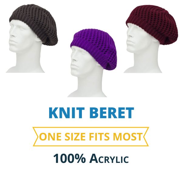 Knit Beret - Ribbed Trim - Acrylic - Imported