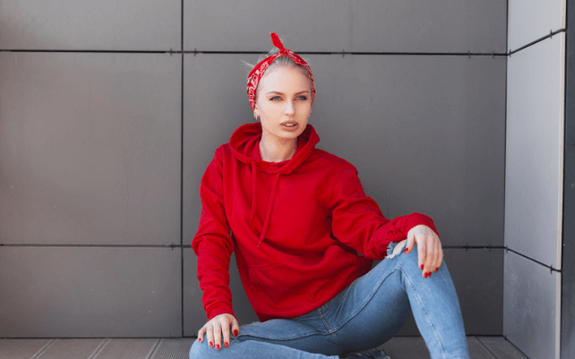 Woman posing in red bandana